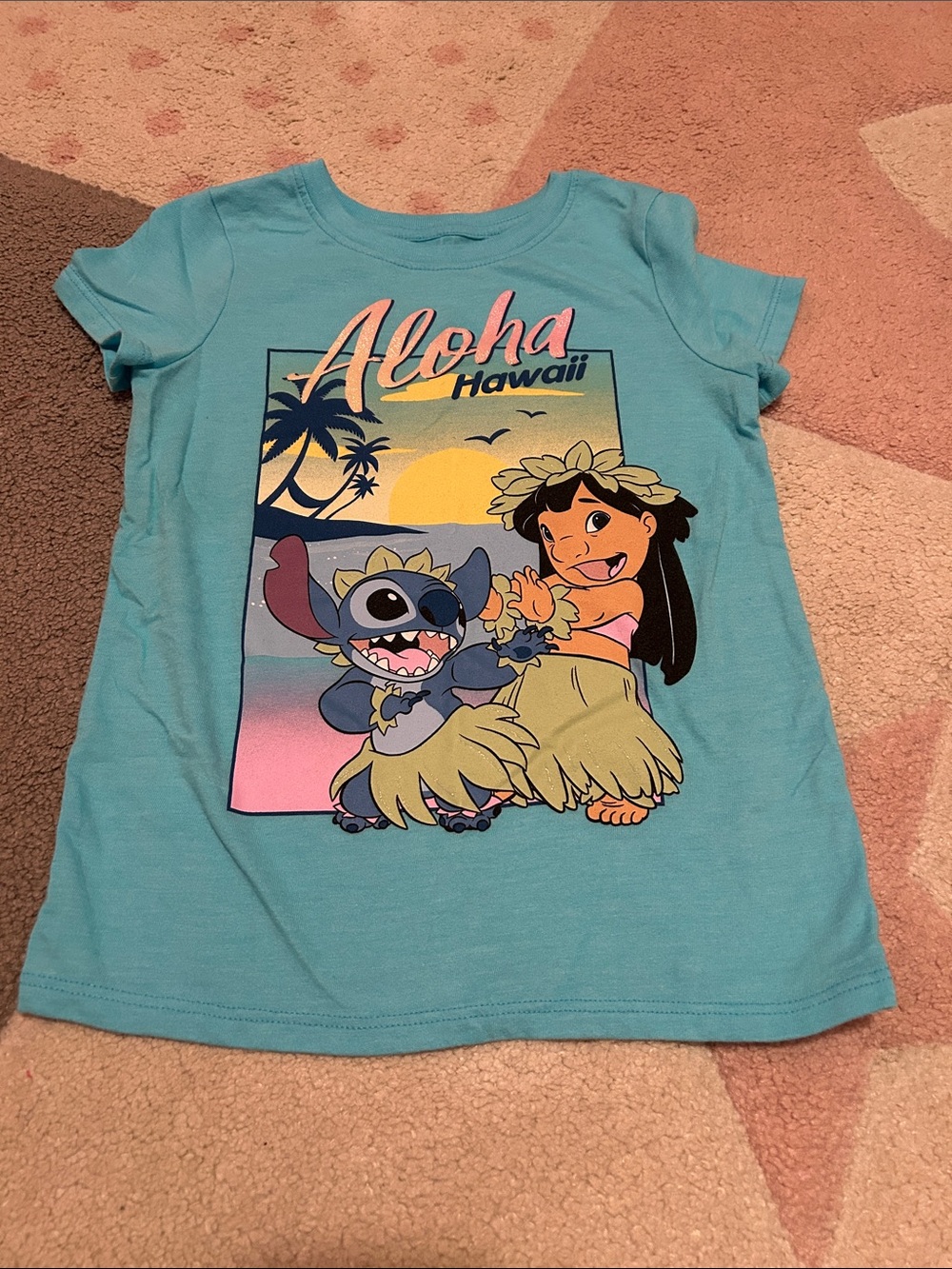 Disney Turquoise Lilo & Stitch Aloha Hawaii Graphic Tee
